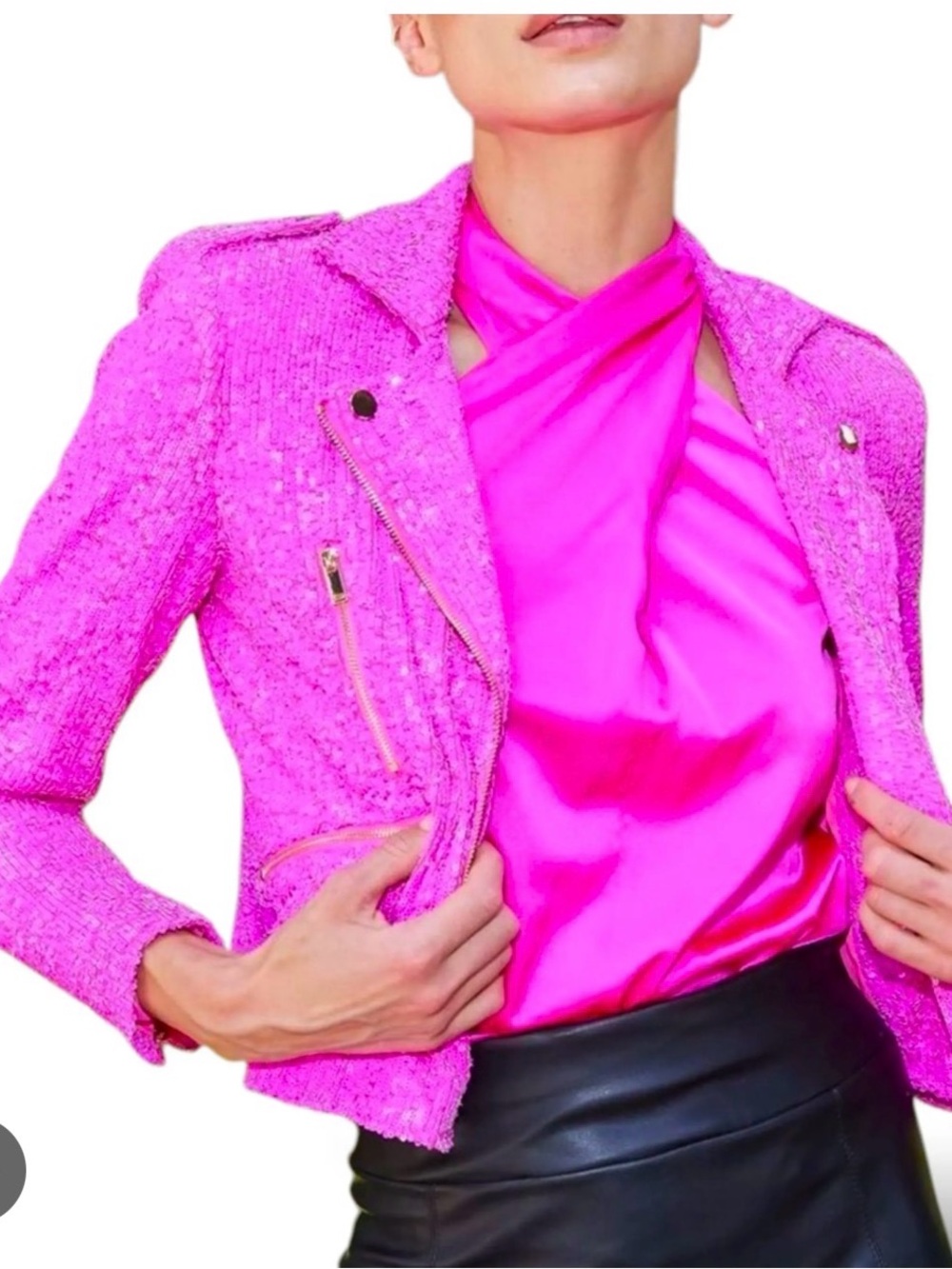Generation Love Bright Pink Sequin Moto Blazer